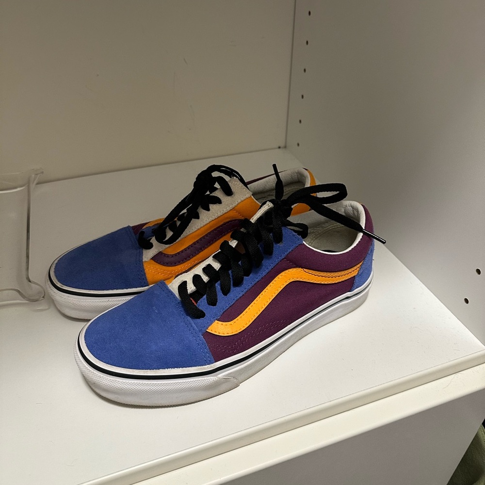 Vans Women’s Blue and Purple Sneakers with Orange Accents